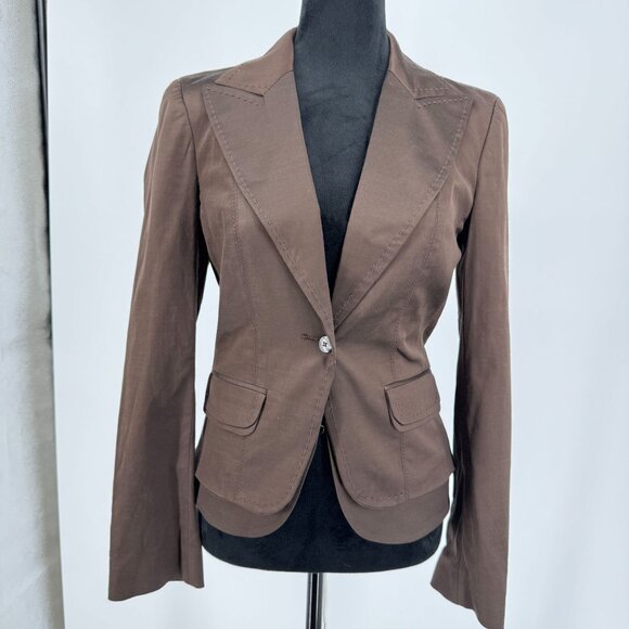 Bebe Satin Blazer Womens Size 6 Y2K Stitching Tailored Single Button 90s Work - Picture 3 of 8